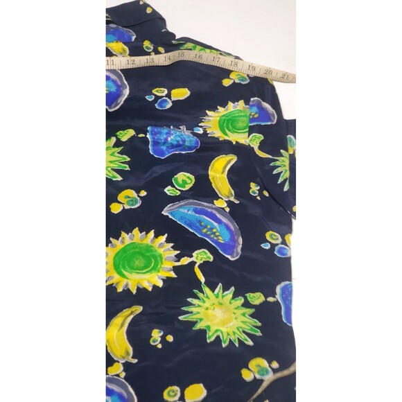 Silk Tropical Print Silk Shirt L Short Sleeve Button Front Resort Vibe SoftGirl - Picture 9 of 9